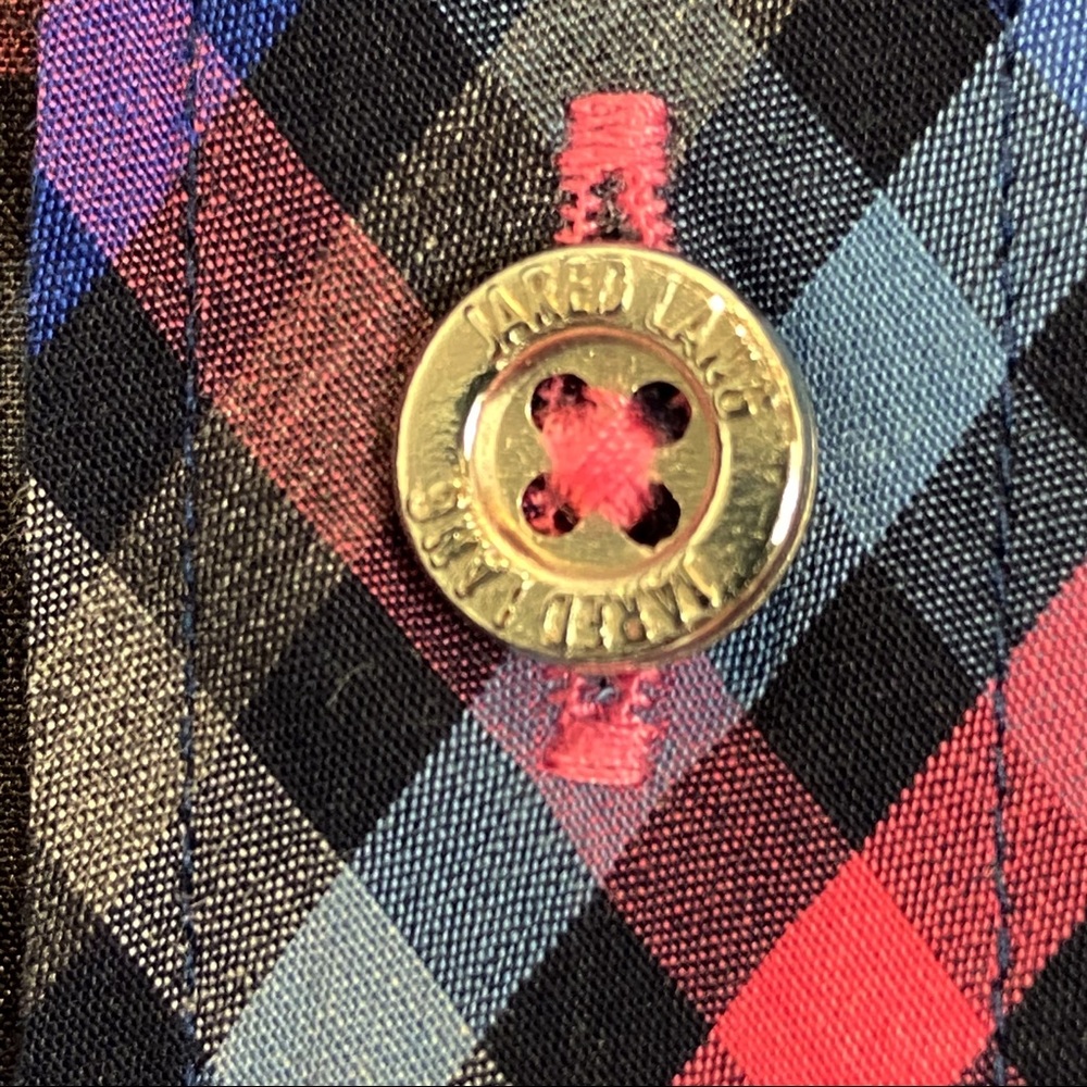 Jared Lang Plaid Button Down Shirt Roll Tab Sleev… - image 5